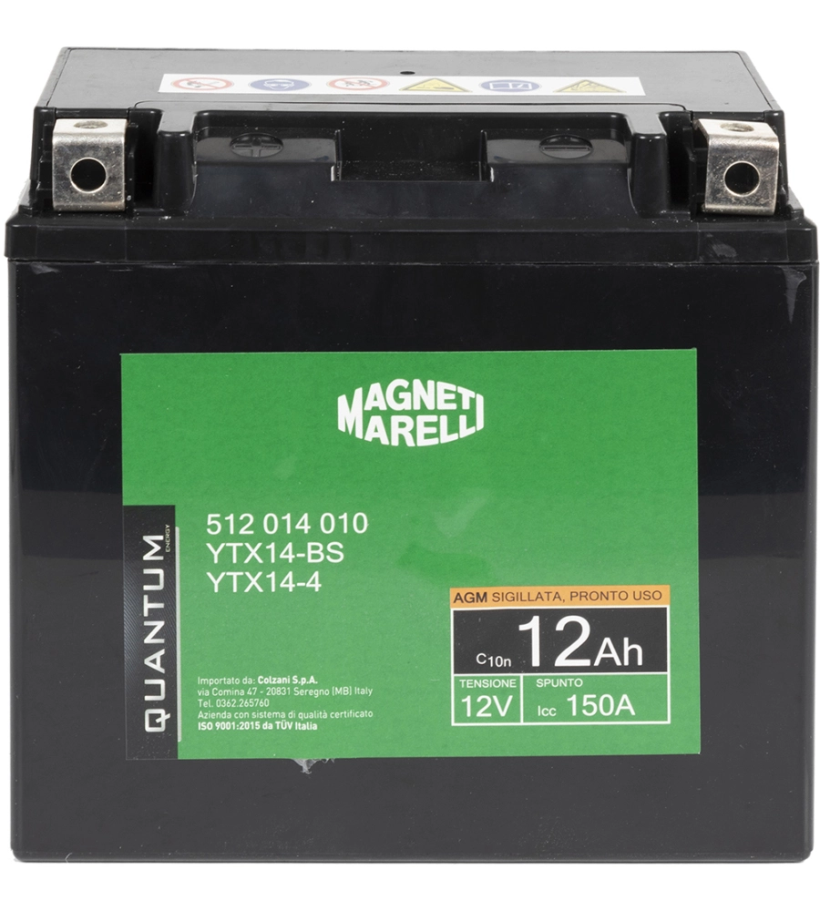 MAGNETI MARELLI BATTERIA MOTO E SCOOTER 12AH 12V 150A TECNOLOGIA AGM SIGILLATA POLO POSITIVO SINISTRO